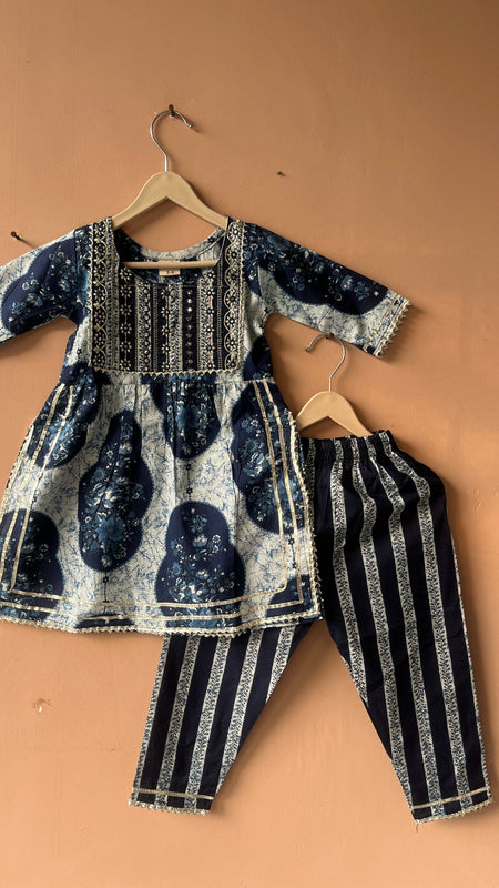 Blue Cotton Kurta Pants Dupatta Set