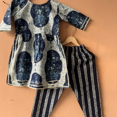 Blue Cotton Kurta Pants Dupatta Set