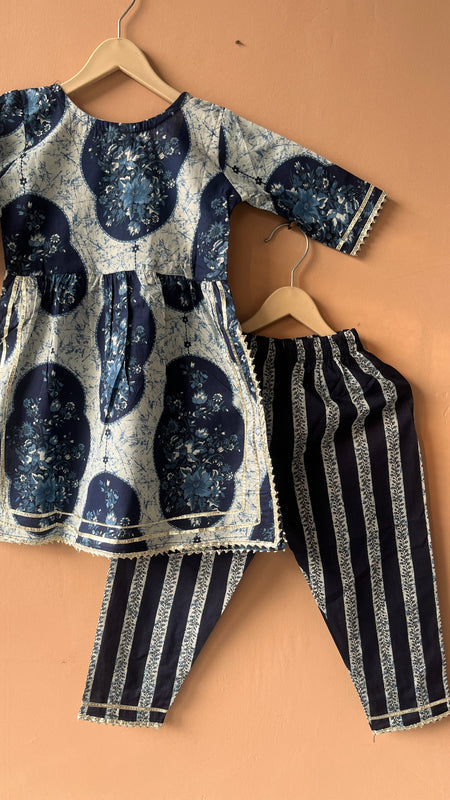Blue Cotton Kurta Pants Dupatta Set