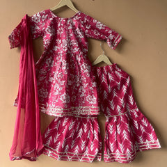 Pink Cotton Kurta Garara Dupatta Set