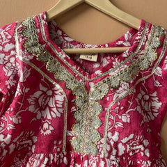 Pink Cotton Kurta Garara Dupatta Set