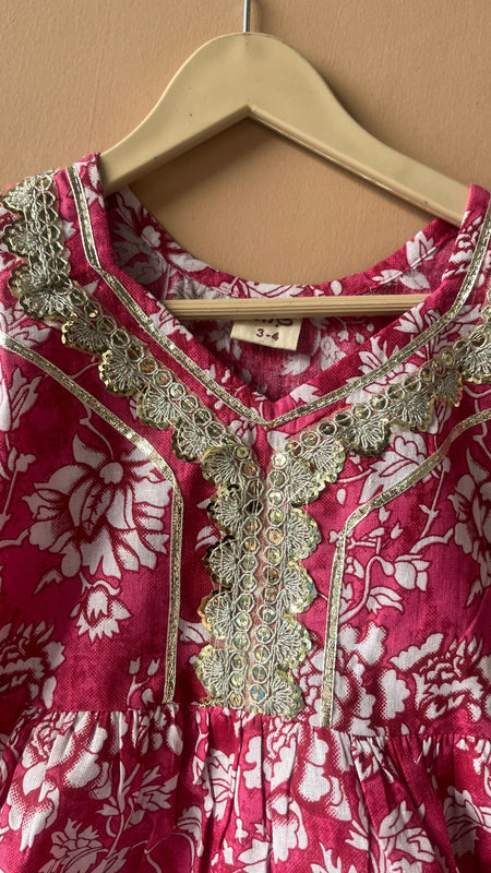 Pink Cotton Kurta Garara Dupatta Set