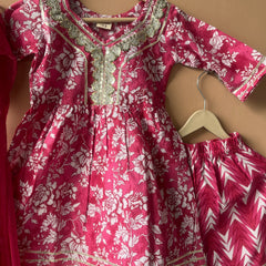 Pink Cotton Kurta Garara Dupatta Set