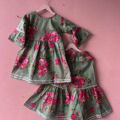 Green Cotton Kurta Garara Dupatta Set