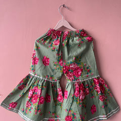 Green Cotton Kurta Garara Dupatta Set