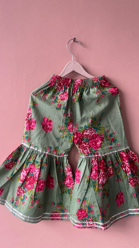 Green Cotton Kurta Garara Dupatta Set