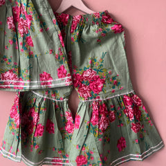 Green Cotton Kurta Garara Dupatta Set