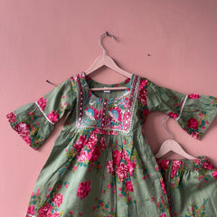 Green Cotton Kurta Garara Dupatta Set