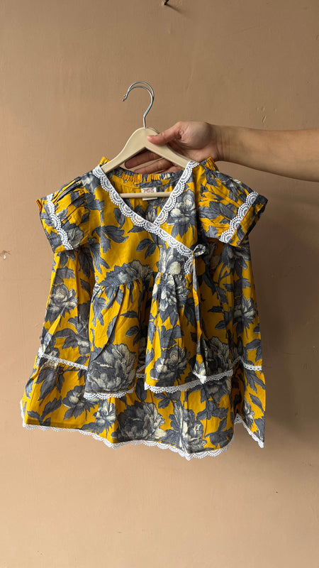 Yellow Grey Floral Print Coord set