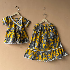 Yellow Grey Floral Print Coord set