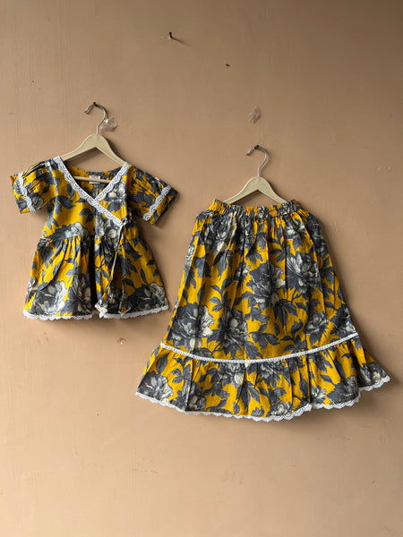 Yellow Grey Floral Print Coord set