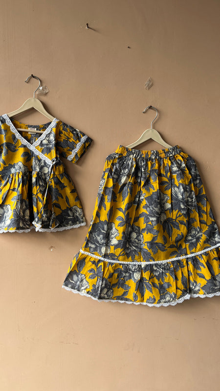 Yellow Grey Floral Print Coord set