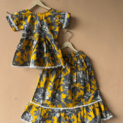 Yellow Grey Floral Print Coord set