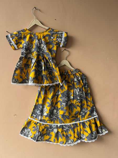 Yellow Grey Floral Print Coord set