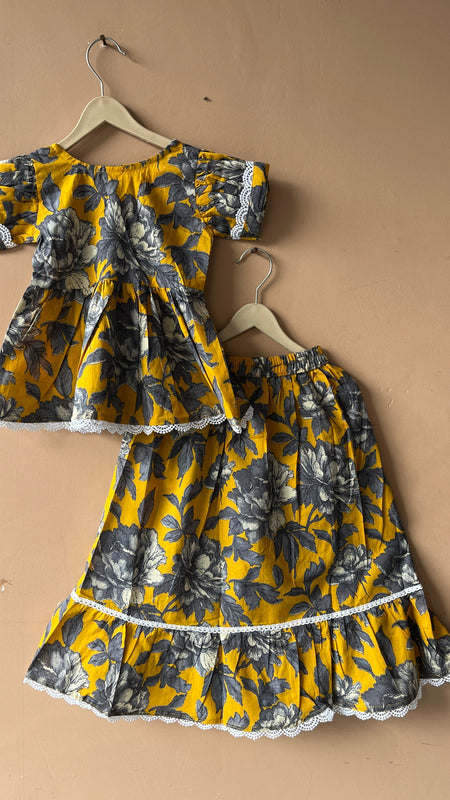 Yellow Grey Floral Print Coord set