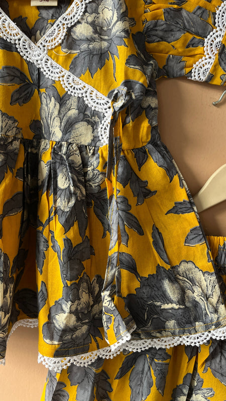 Yellow Grey Floral Print Coord set