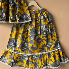Yellow Grey Floral Print Coord set