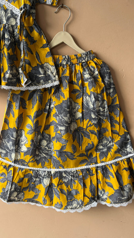 Yellow Grey Floral Print Coord set
