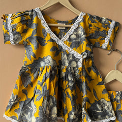 Yellow Grey Floral Print Coord set
