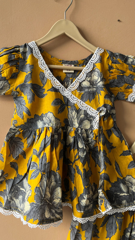 Yellow Grey Floral Print Coord set