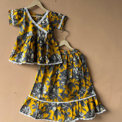 Yellow Grey Floral Print Coord set