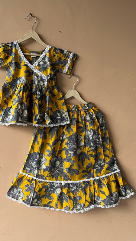 Yellow Grey Floral Print Coord set