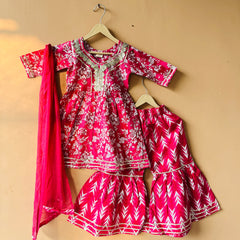 Pink Cotton Kurta Garara Dupatta Set
