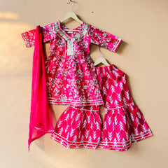 Pink Cotton Kurta Garara Dupatta Set