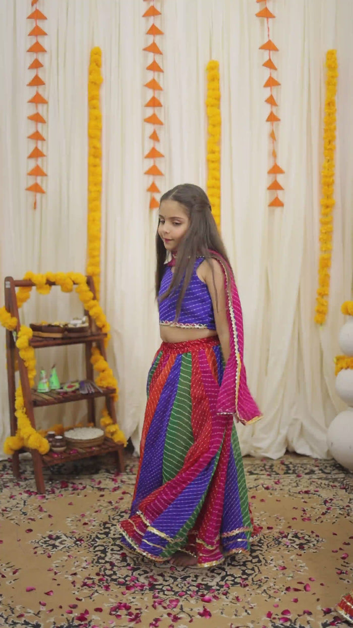 Blue Pachrangi Leheriya Lehenga Set